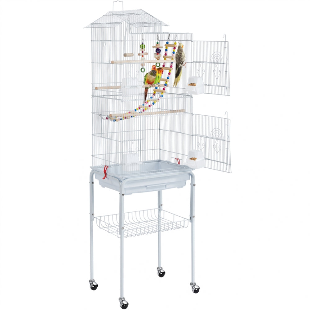 Rolling Metal Bird Cage with Detachable Stand Toys Included