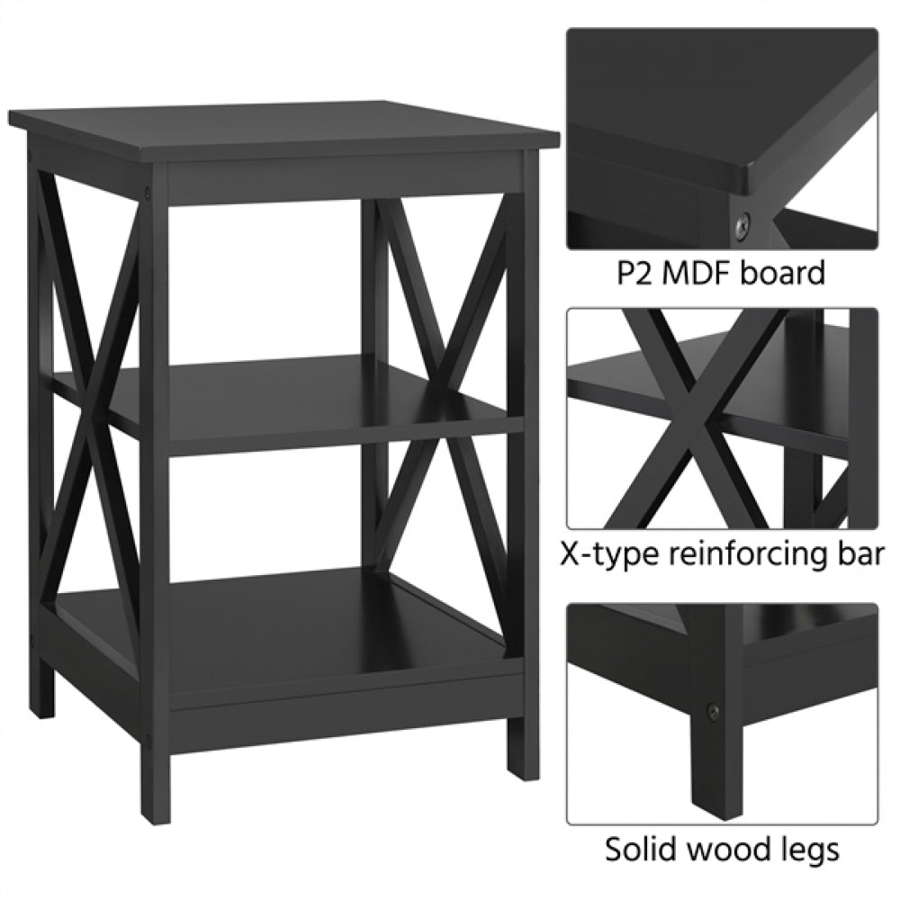 3 Tier Wood X Shape Bedside End Table Storage Cabinet Night Stand