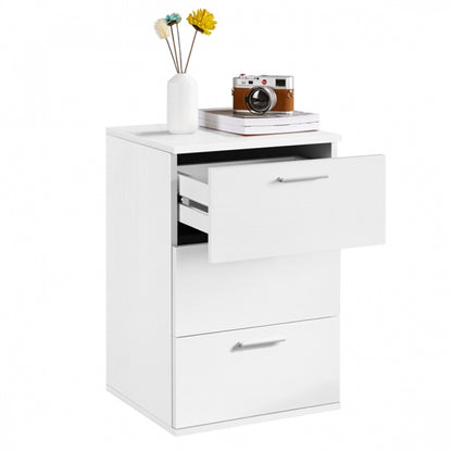 Side Table 3 Drawers End Table Chest Dresser Metal Handles Cabinet White
