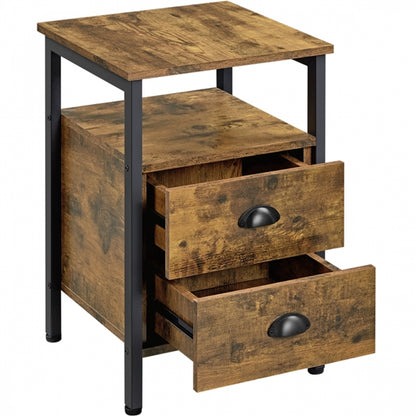 Side Table with 2 Drawers and Open Shelf