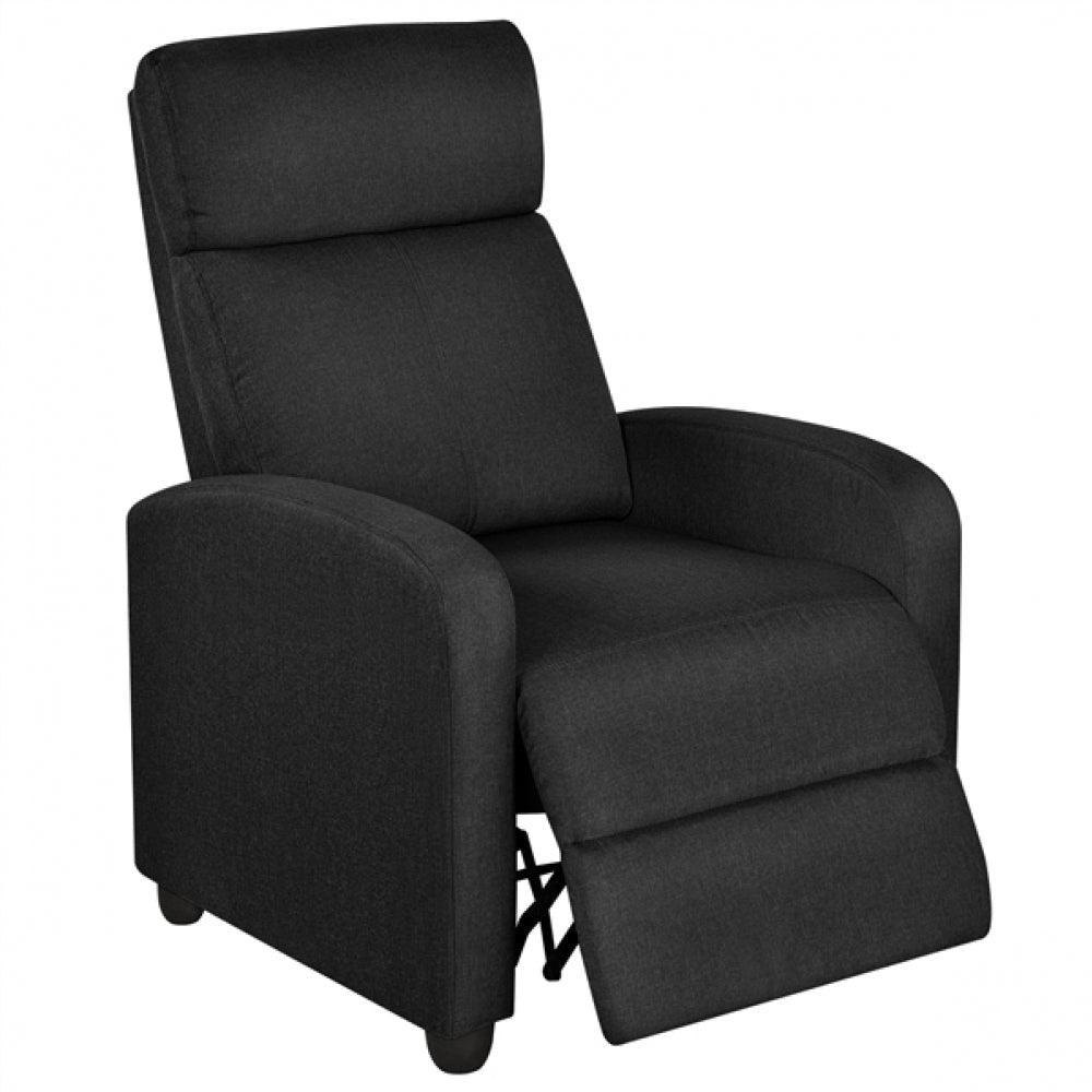 Black Fabric Recliner Chair – Plush Manual Reclining Armchair with Footrest