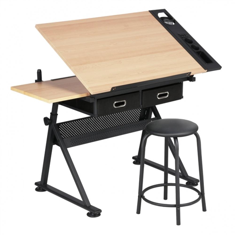 Drafting Table & Stool Set with Adjustable Table Angles & Heights All-in-One
