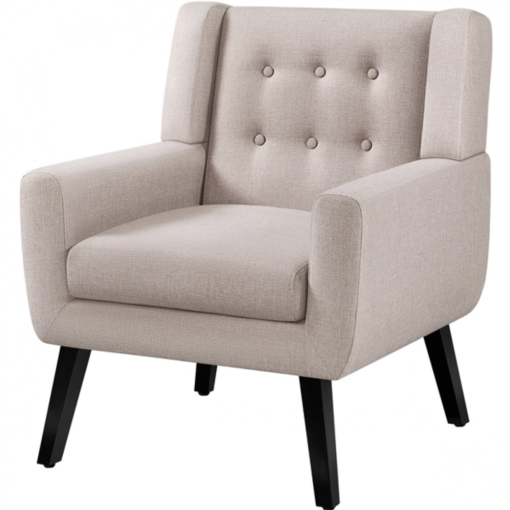 Button Tufted Armchair with Solid Wood Legs