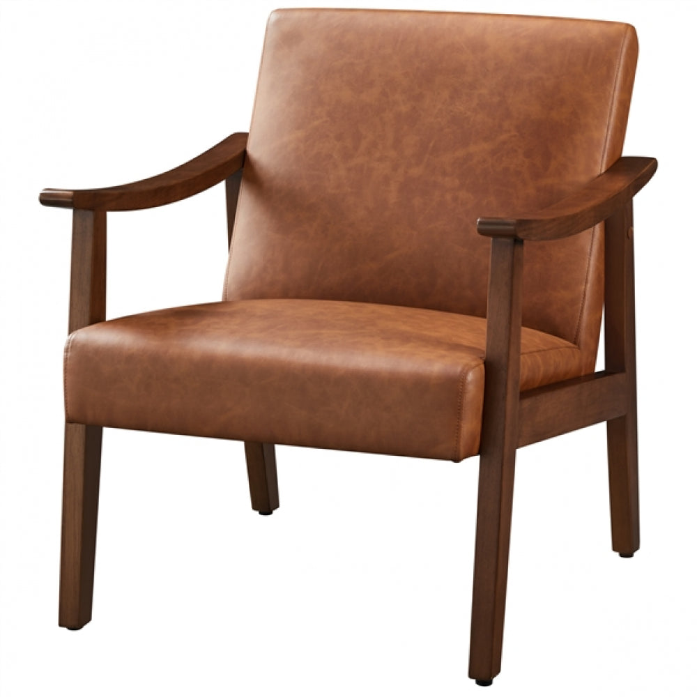 Mid-Century Modern Faux Leather Armchairs with Solid Wood Frame Accent Chair