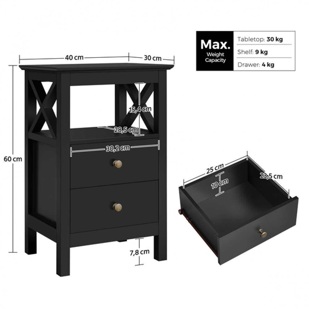 Bedside Table with 2 Drawer 1 Shelf Storage Cabinet Sofa Side Table