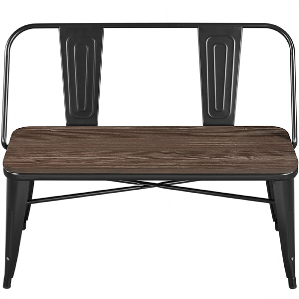 Industrial Metal Dining Bench with Wooden Top for Patio Kitchen