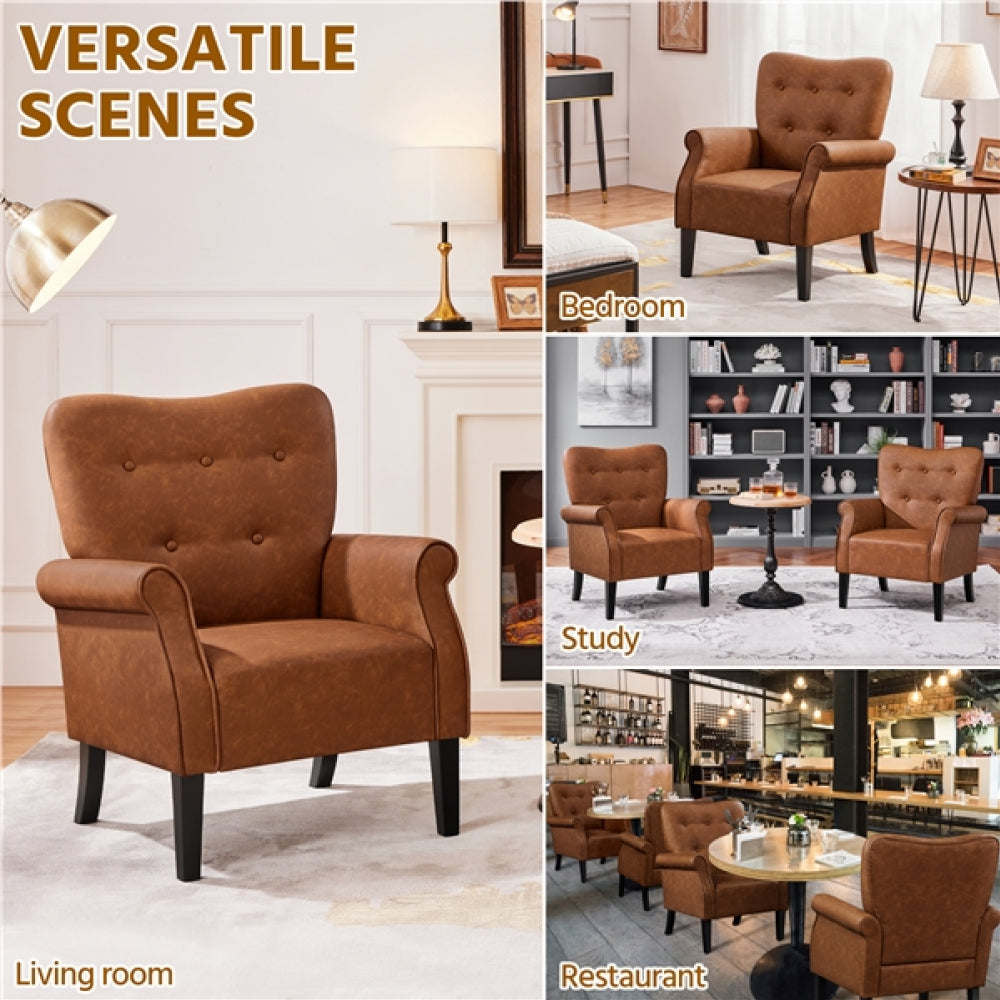 1 Pair Mid-century Modern Faux Leather Accent Chair Armchair