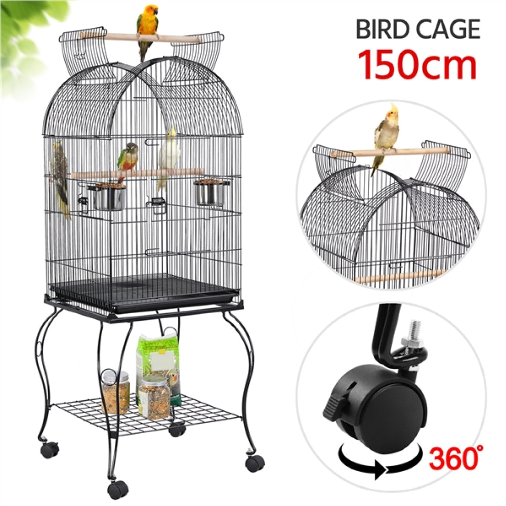 Open Top Metal Bird Cage Rolling Parrot Cage