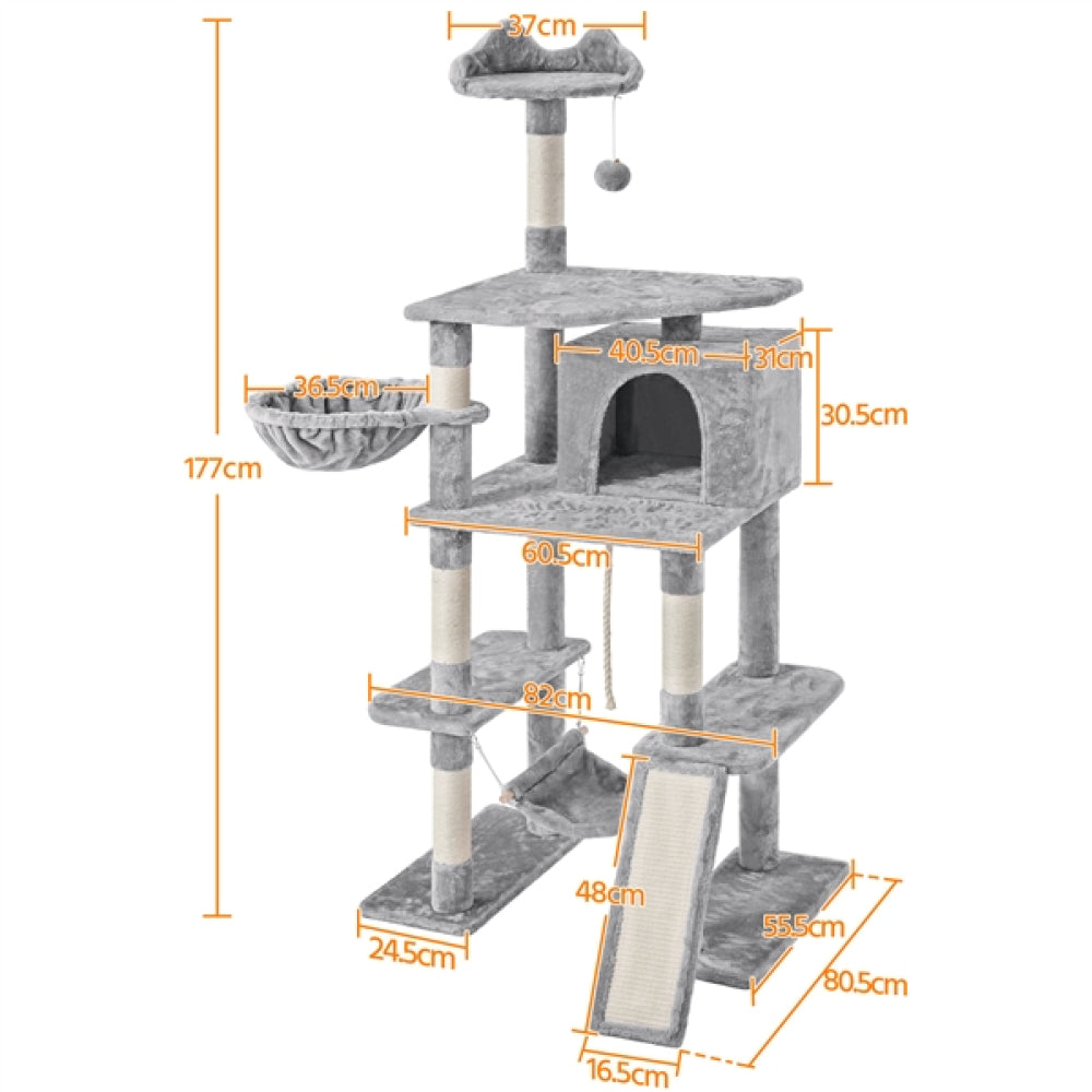 70″ Tall Multilevel Cat Tree Large Cat Tower with Condo & Perch & Basket