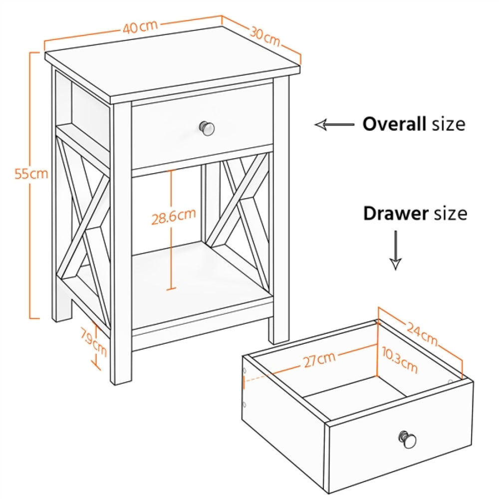 Pack of 2 Improved Quality Wood X Shape Bedside End Table Storage Cabinet Night Stand