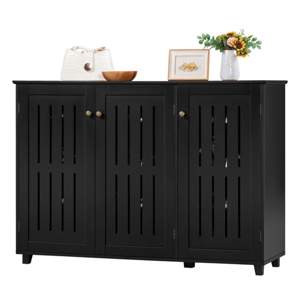Louvered Door 4 Tier Shoe Storage Cabinet 3-Door Wide Shoe Rack