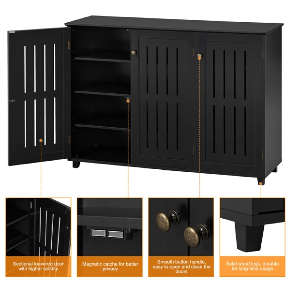Louvered Door 4 Tier Shoe Storage Cabinet 3-Door Wide Shoe Rack