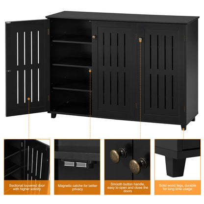 Louvered Door 4 Tier Shoe Storage Cabinet 3-Door Wide Shoe Rack