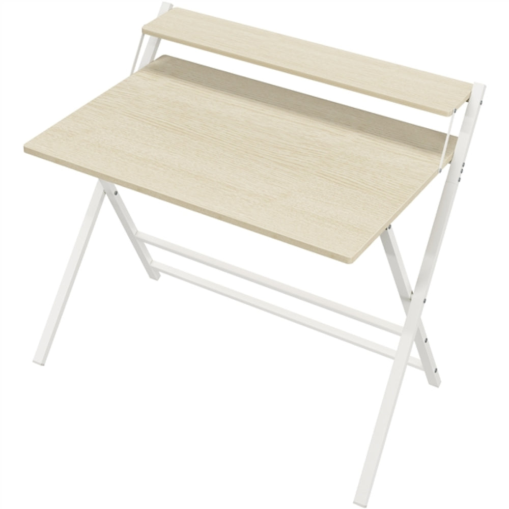 2-Tier Foldable Computer Desk w/ Monitor Shelf