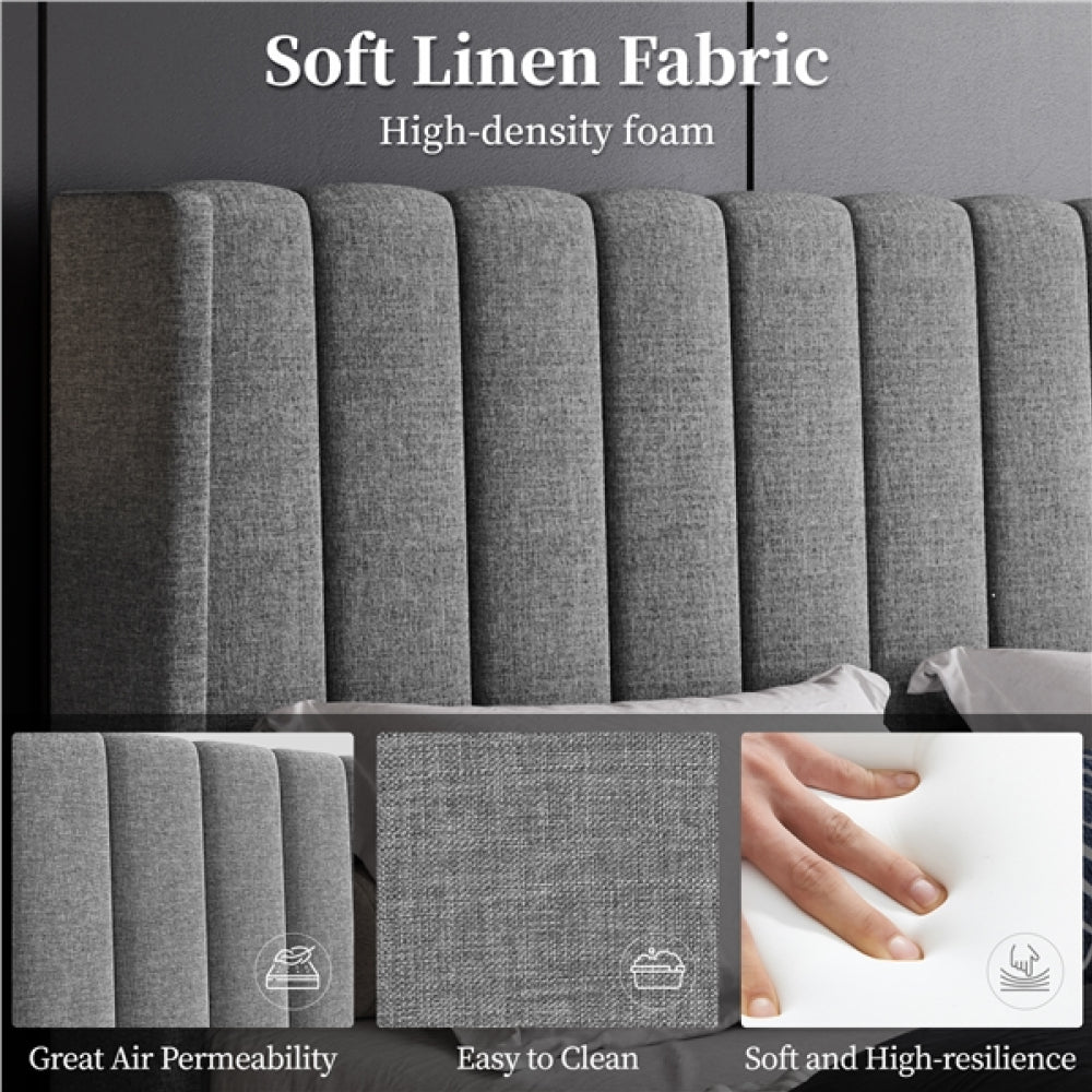 Queen Upholstered Bed Frame with Channel Tufted Headboard