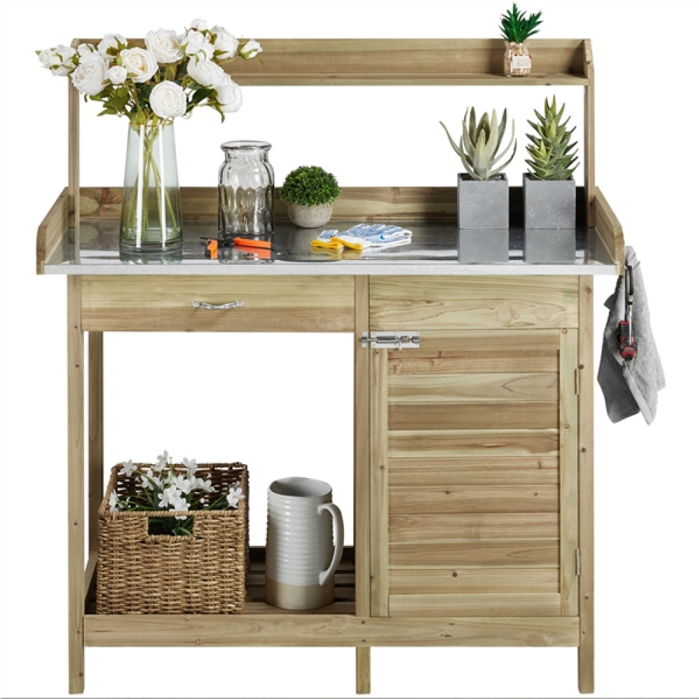 Outdoor Garden Potting Bench Table Work Bench Metal Tabletop