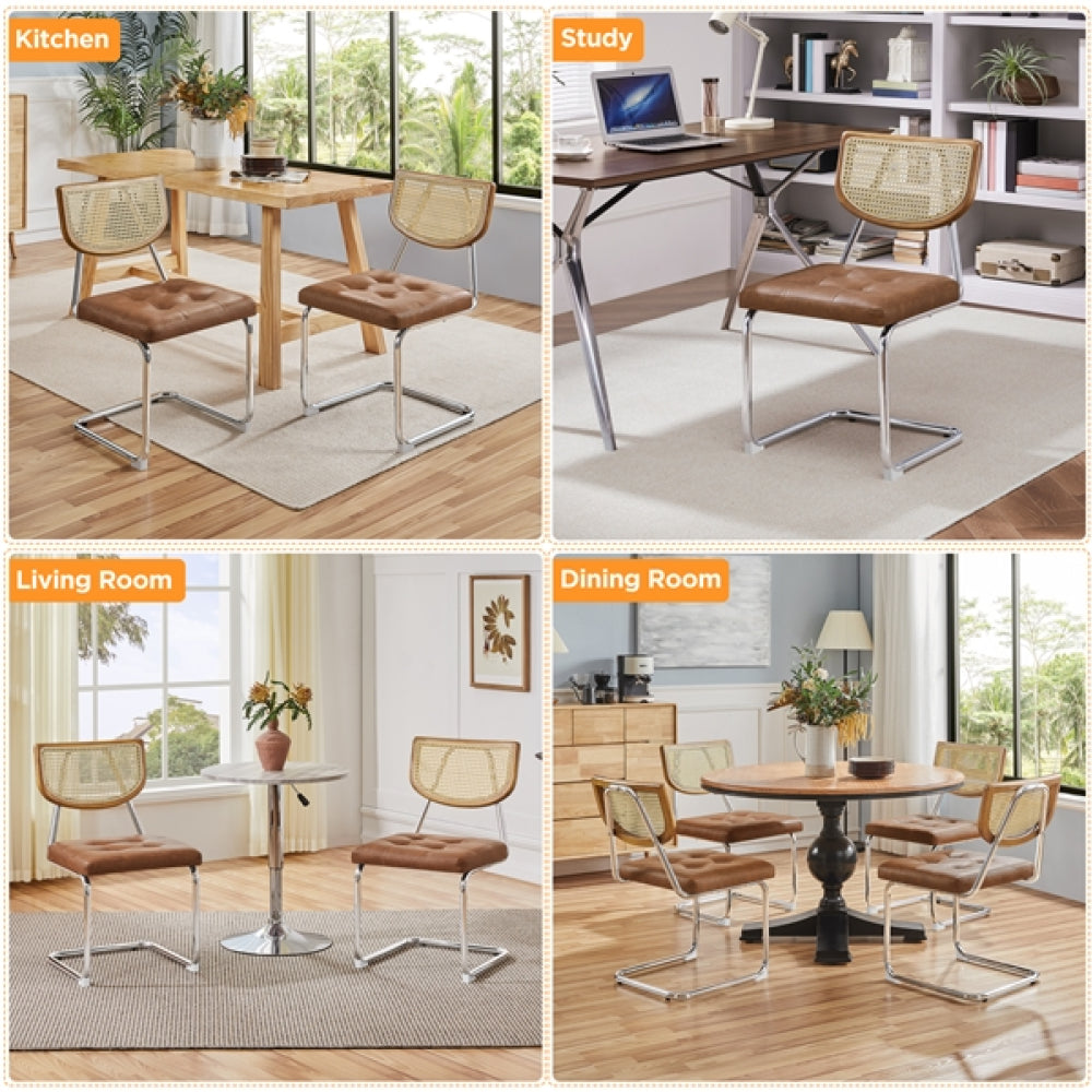 6PCS Mid-Century Modern Dining Chairs with Mesh Rattan Back