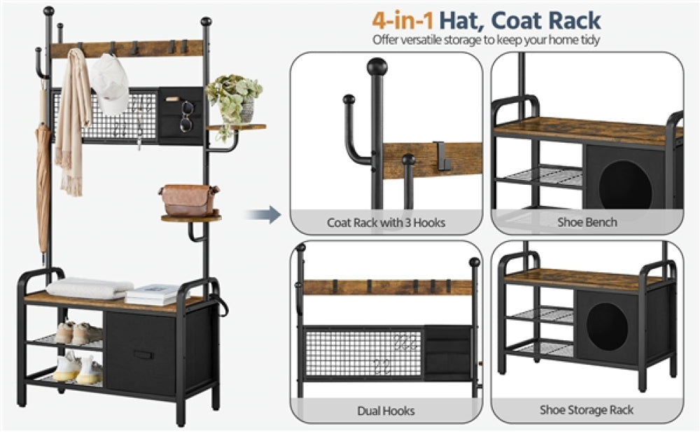 Hall Tree with Cat House Coat Rack Shoe Rack