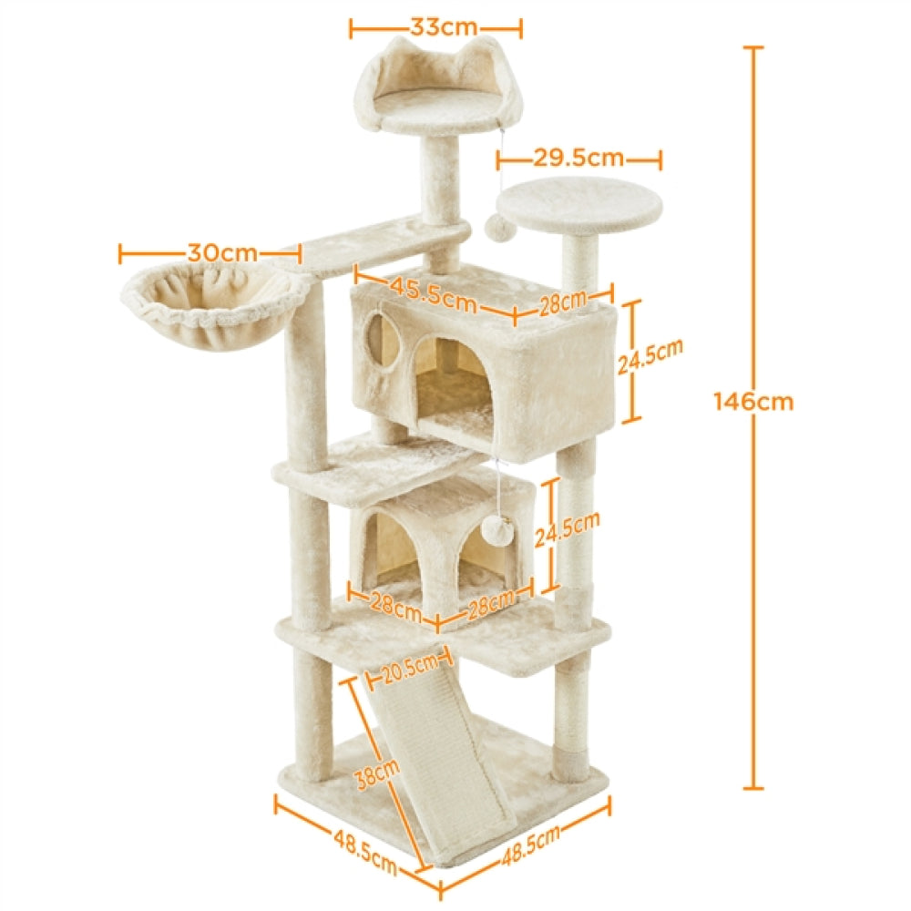 Cat Tree Condo Kitten Tree Tower w/ 2 Condos & Dangling Ball & Round Platform & Ladder