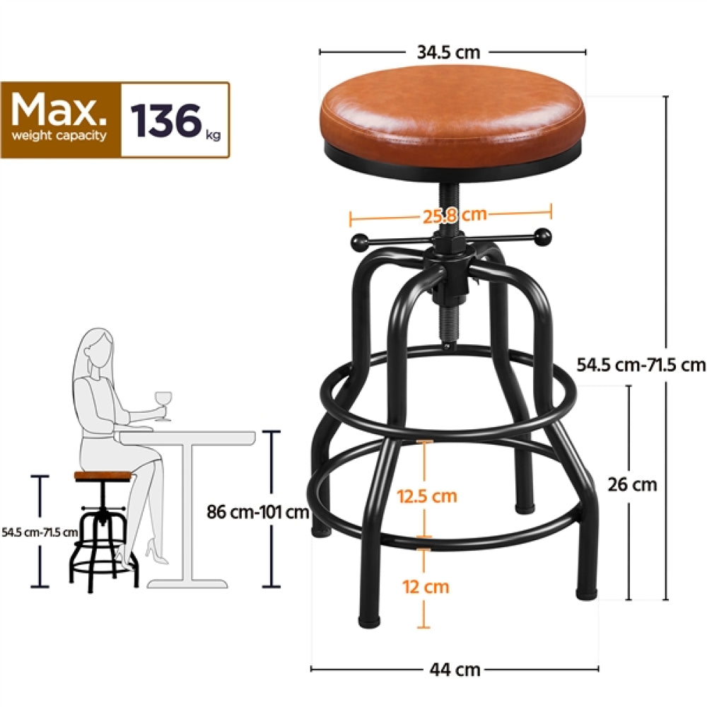 Vintage Industrial Bar Stool Rustic Swivel Bar Stool Round Faux Leather Metal Stool
