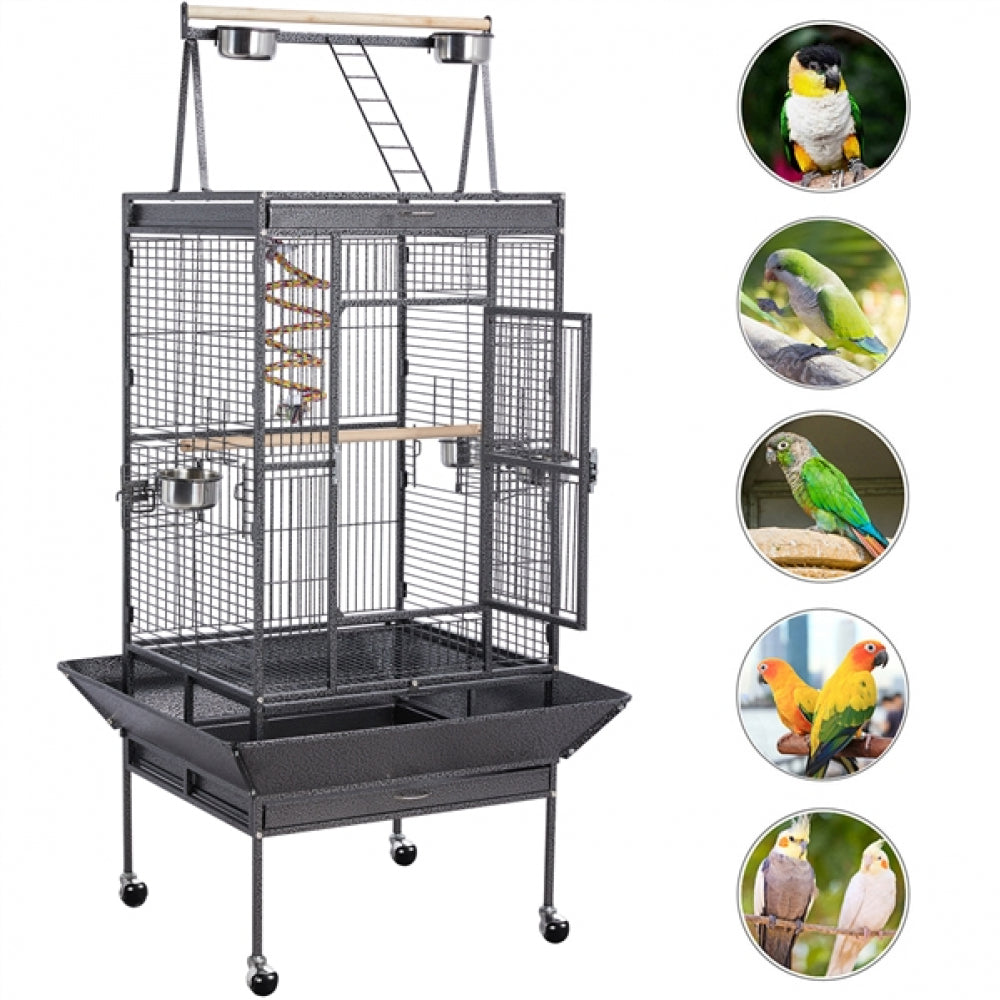 H68.5'' Play Top Parrot Cage Metal Rolling Bird Cage