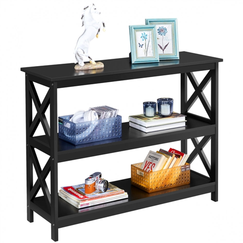 3-Tier Wooden Console Table Sofa Side Table with X-shape
