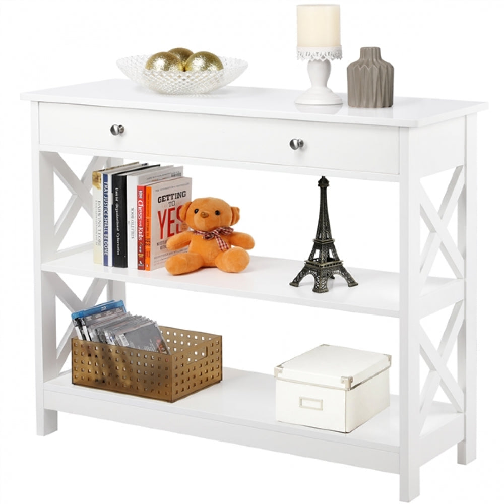 Wooden Console Table with 1 Drawer and 2 Open Shelves Versatile Entryway Table