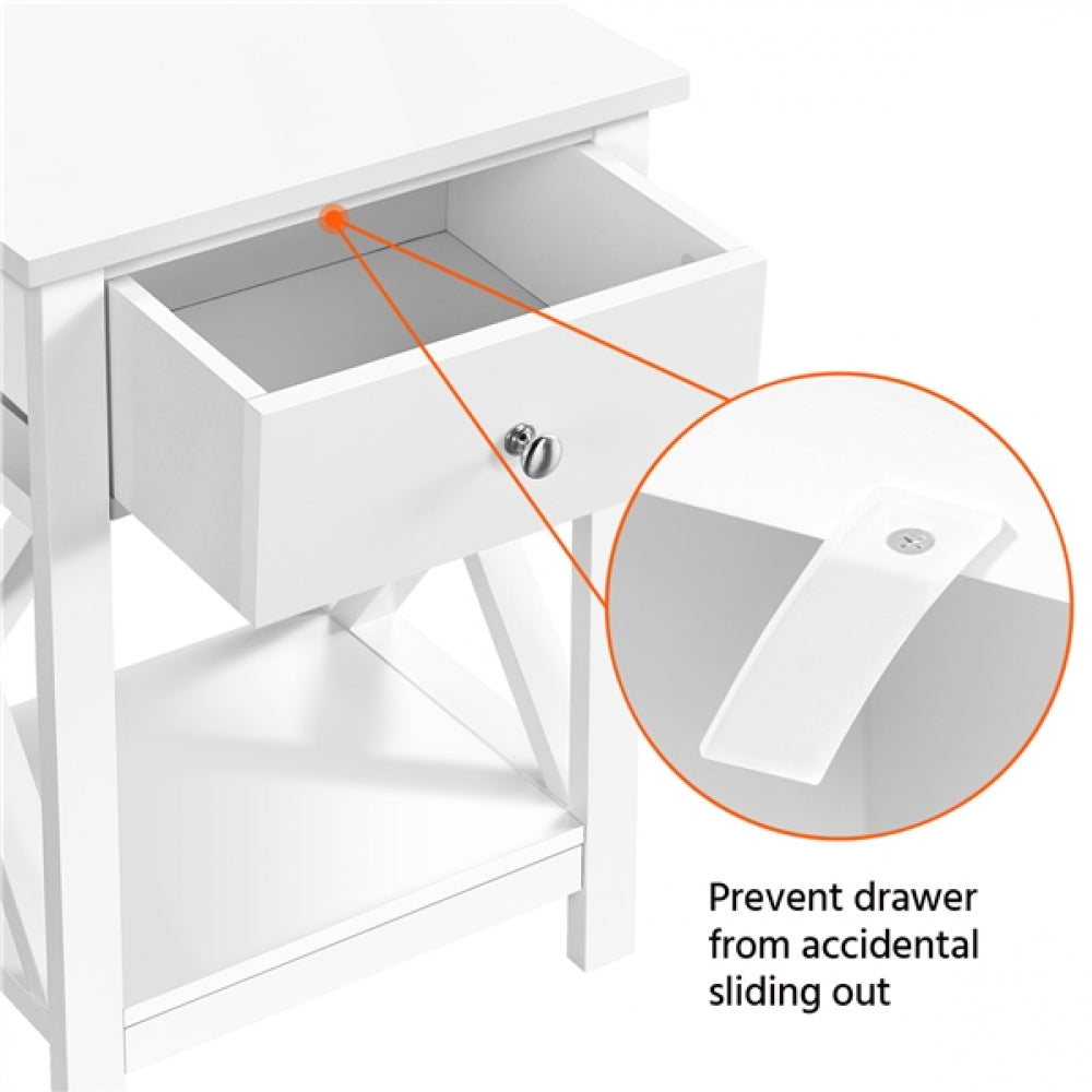 Improved Quality Wood X Shape Bedside End Table Set of 2 Storage Cabinet Nightstand