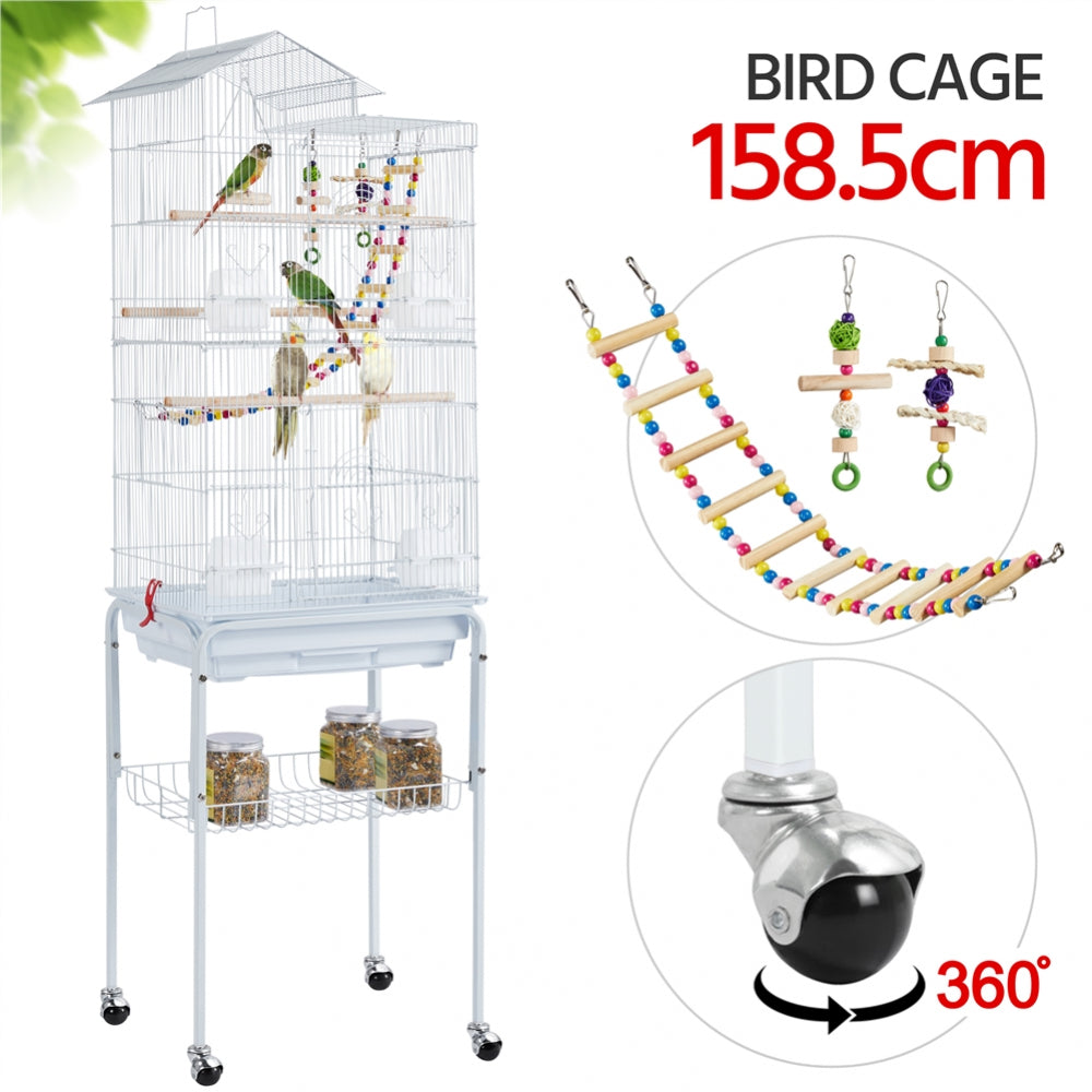 Rolling Metal Bird Cage with Detachable Stand Toys Included
