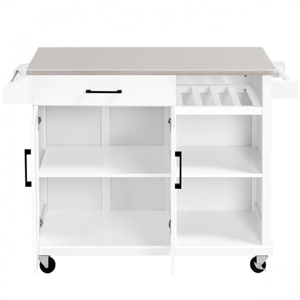 Kitchen Trolley Kitchen Island Cart with Stainless Steel Top & Storage