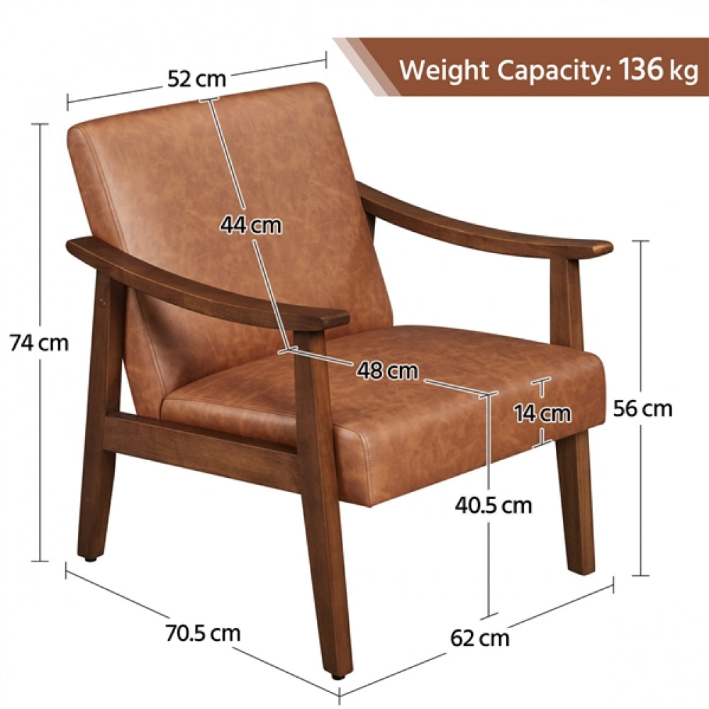 Mid-Century Modern Faux Leather Armchairs with Solid Wood Frame Accent Chair
