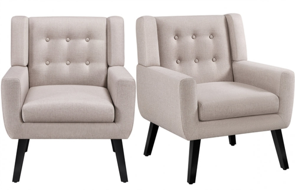 Set of 2 Button Tufted Armchairs with Solid Wood Legs