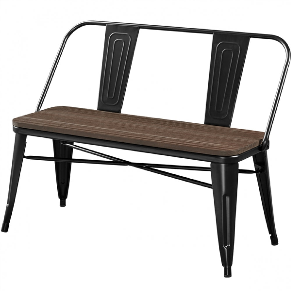 Industrial Metal Dining Bench with Wooden Top for Patio Kitchen