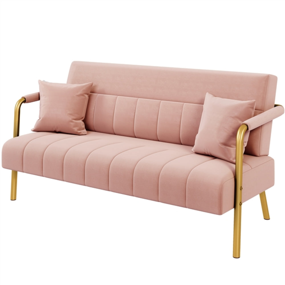 Upholstered Sofa Couch with Gold-tone Metal Arms and Legs