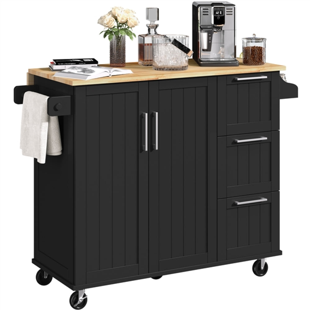 Kitchen Cart Kithen Trolley with Wood Top and Drop Leaf Breakfast Bar