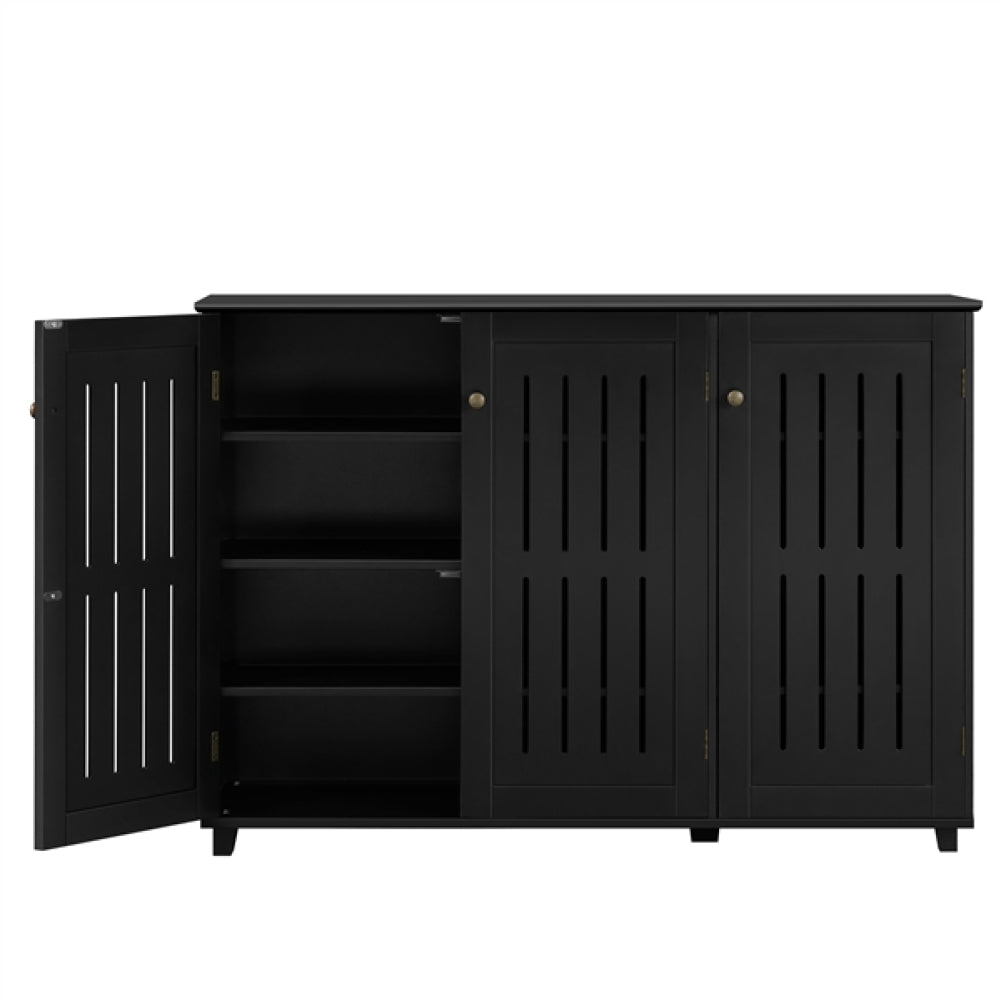 Louvered Door 4 Tier Shoe Storage Cabinet 3-Door Wide Shoe Rack