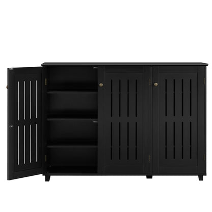 Louvered Door 4 Tier Shoe Storage Cabinet 3-Door Wide Shoe Rack