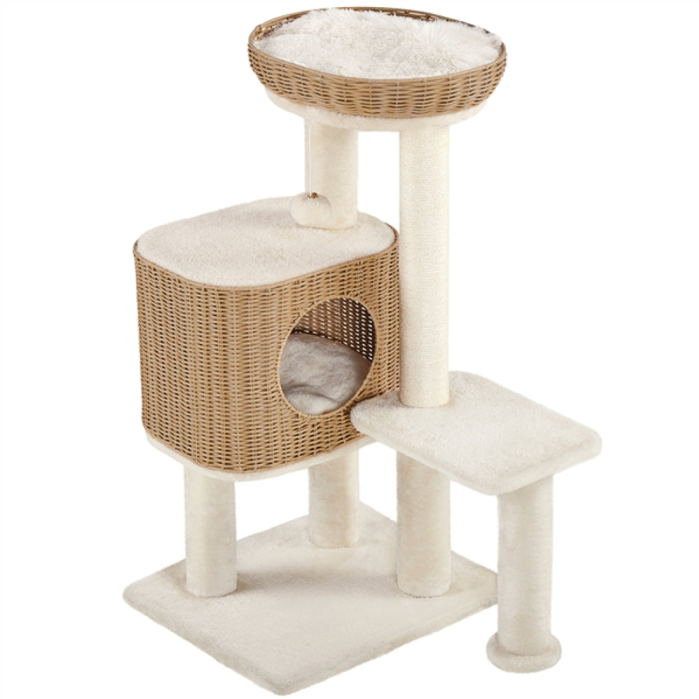 36″ Tall Rattan Cat Tree Cat House Cat Tower
