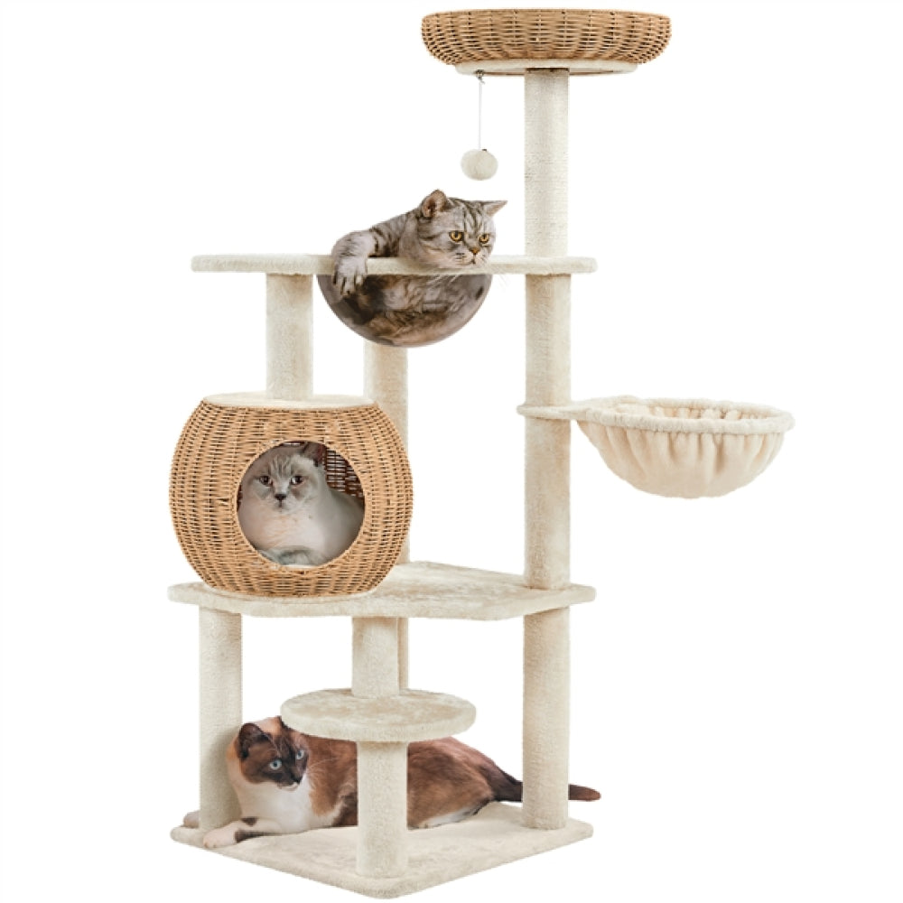 54″ Tall Rattan Cat Tree Cat Tower