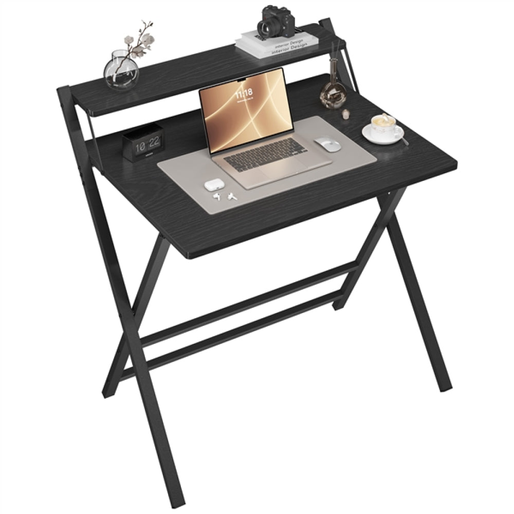 2-Tier Foldable Computer Desk w/ Monitor Shelf