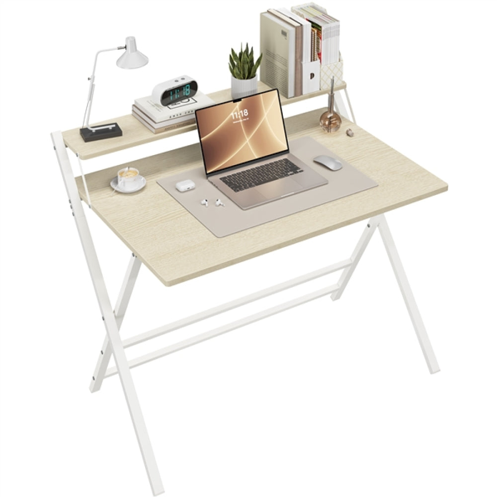 2-Tier Foldable Computer Desk w/ Monitor Shelf