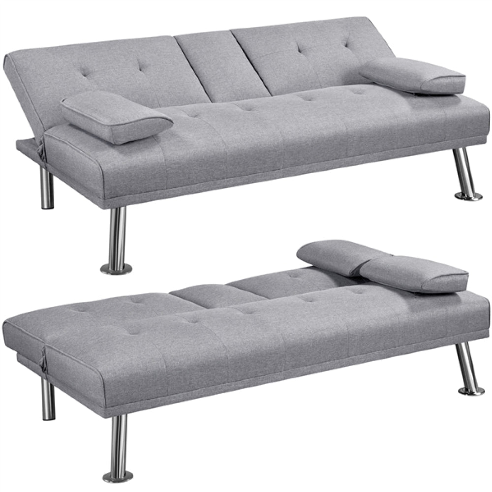 Fabric Upholstered Convertible Futon Sofa Bed With Cushions