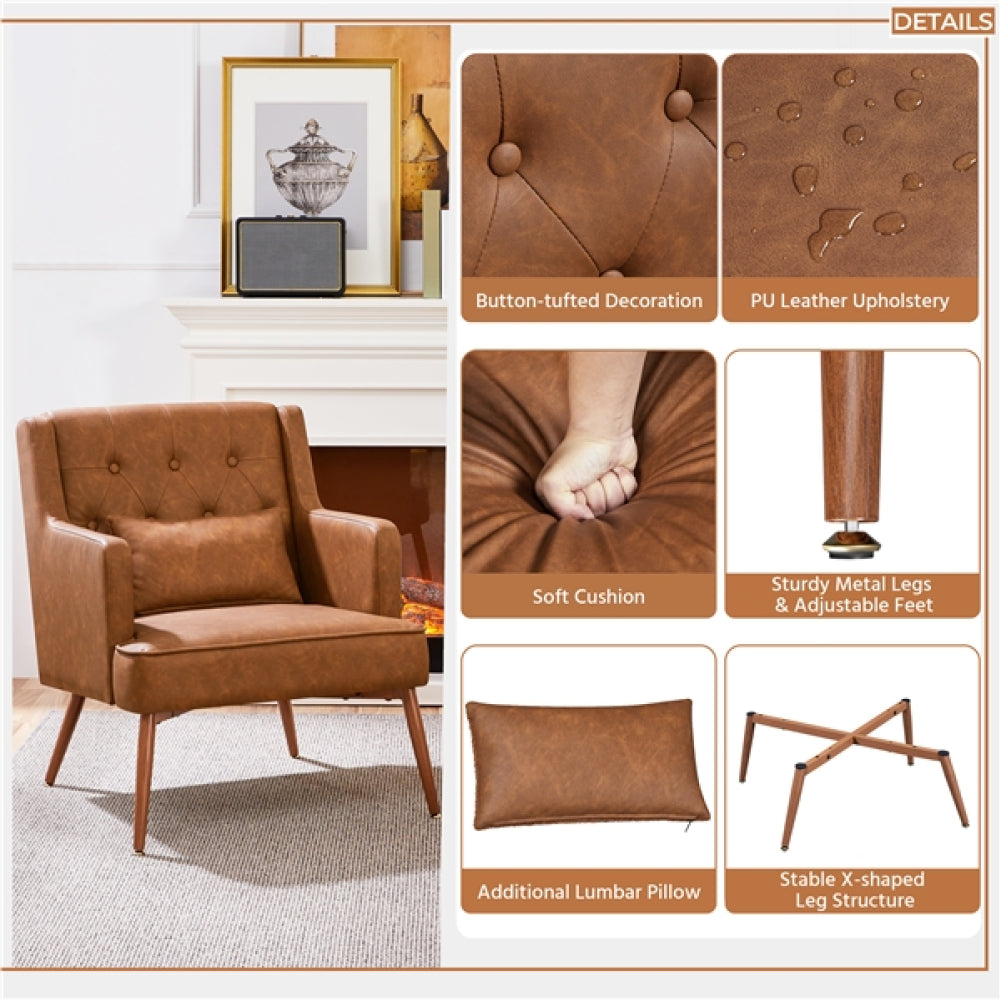 Button-Tufted PU Leather Accent Armchair
