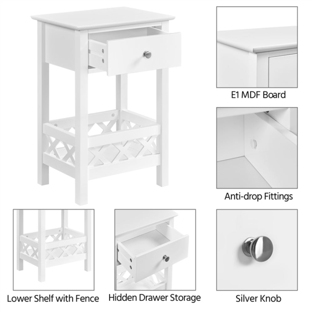 Farmhouse Bedside Table with 1 Drawer 1 Shelf with Fence