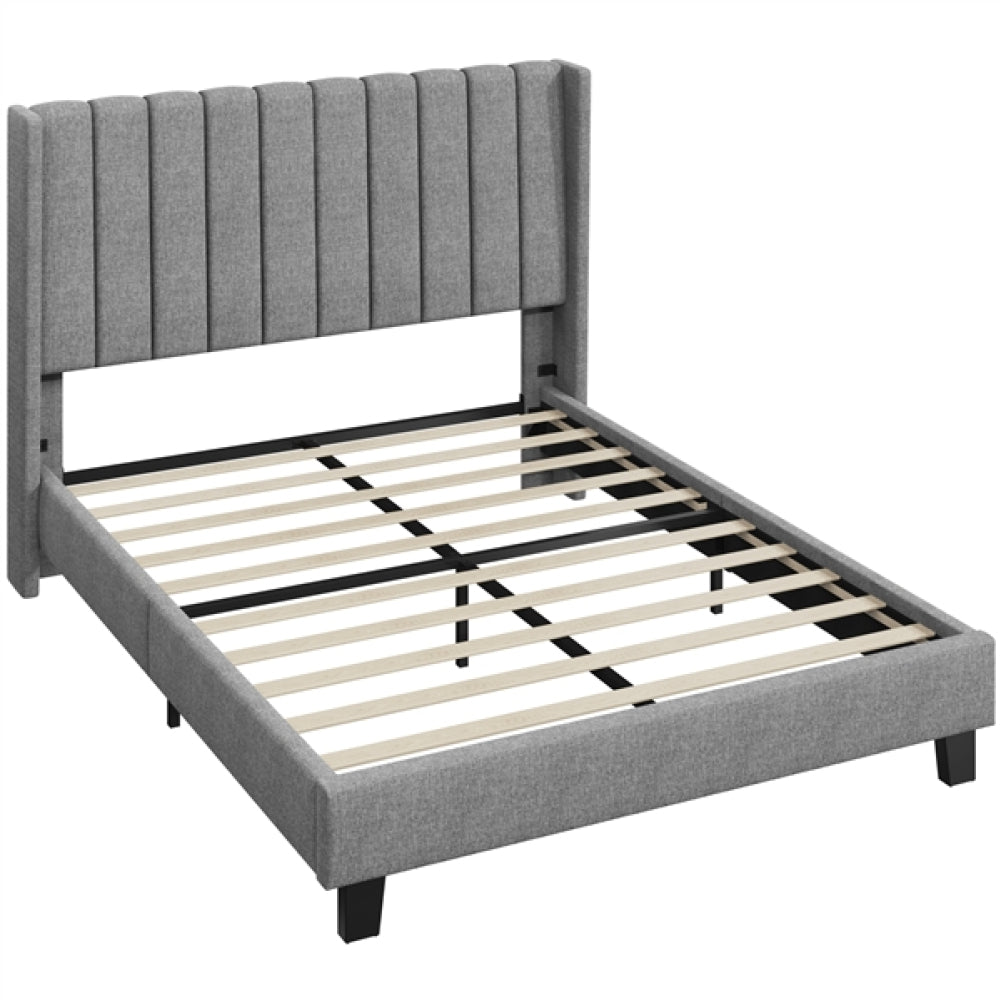 Queen Upholstered Bed Frame with Channel Tufted Headboard
