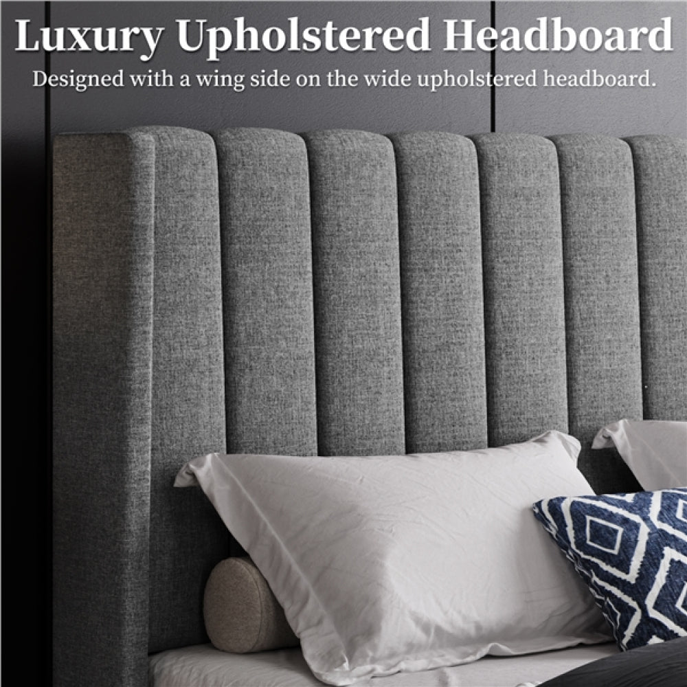Queen Upholstered Bed Frame with Channel Tufted Headboard
