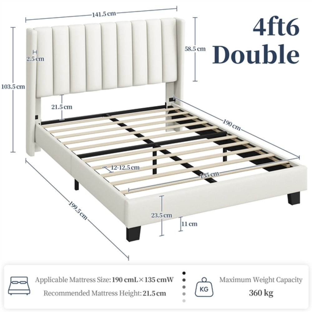 135 cm W x 190 cm L Upholstered Bed Frame With Base & Wing Side
