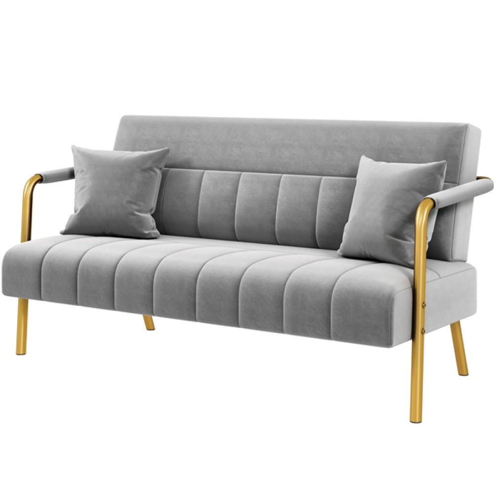 Upholstered Sofa Couch with Gold-tone Metal Arms and Legs