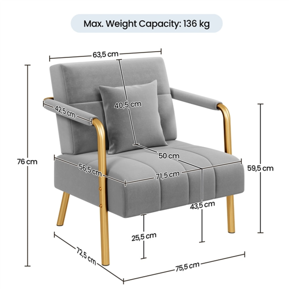 Velvet Upholstered Sofa Couch + Accent Armchair Lounge Chair