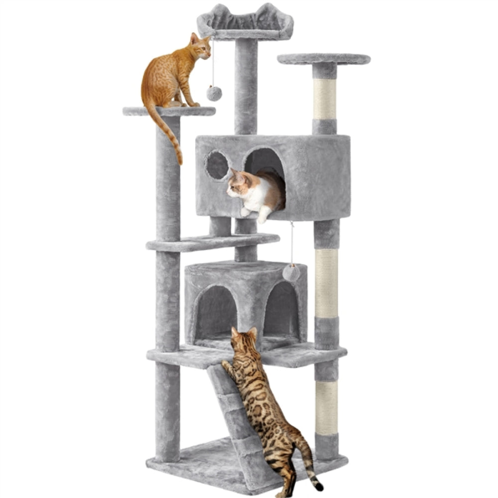 Cat Tree Condo Kitten Tree Tower w/ 2 Condos & 2 Dangling Balls & 3 Scratching Posts